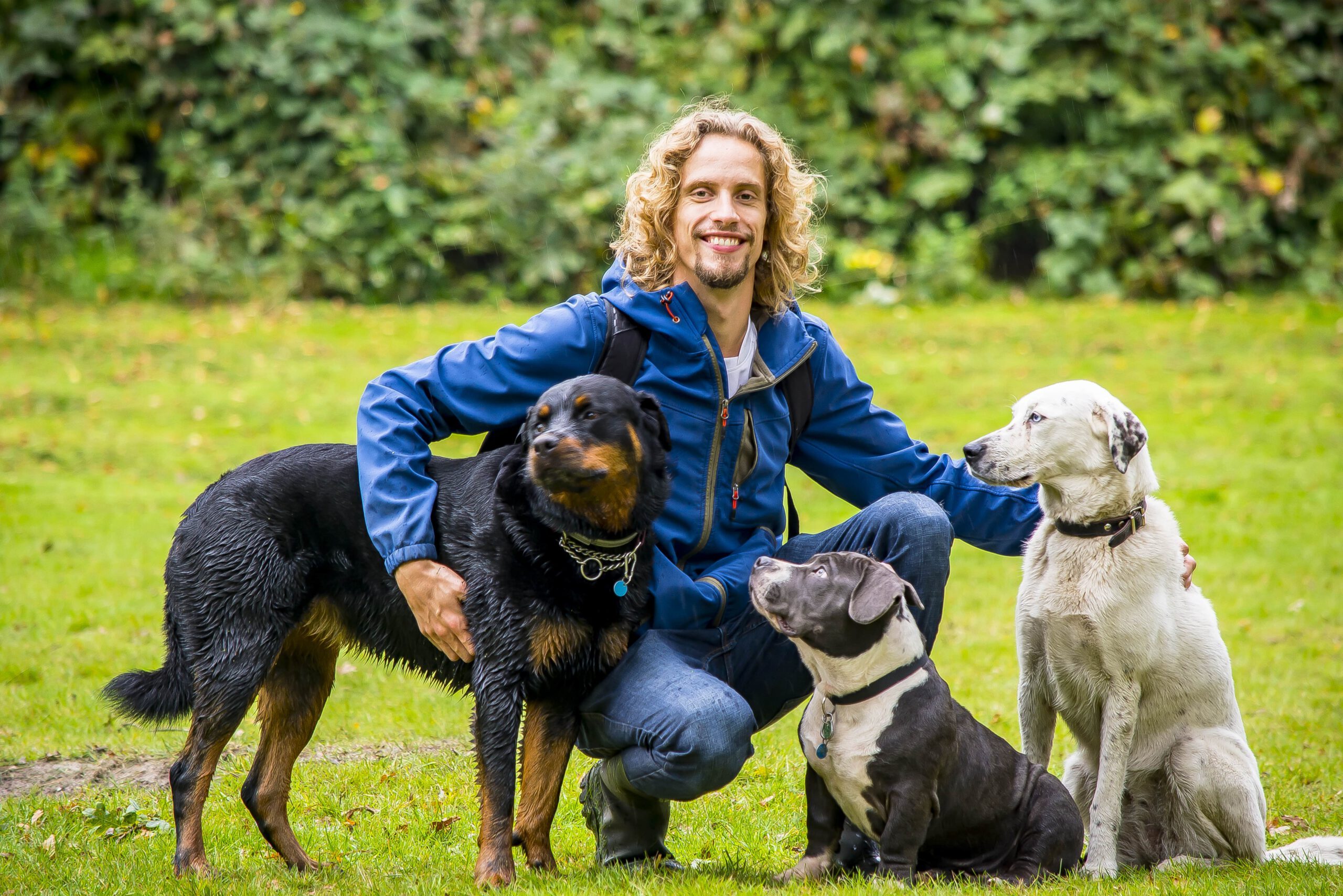 Maikel met roedel-min Hondentraining aan huis